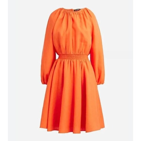 New J.Crew Size M Palermo smocked-waist mini dress in linen Orange *Stain* - Picture 1 of 13